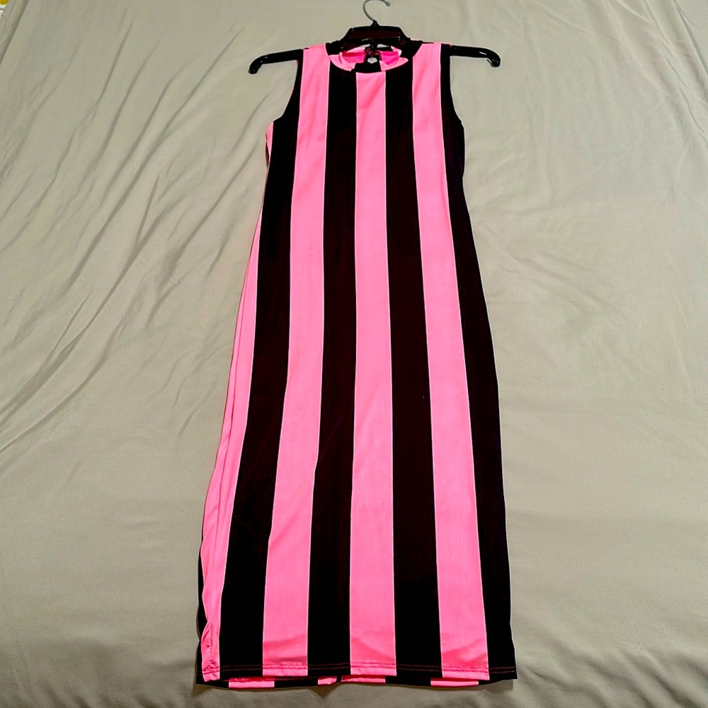 Uptown USA Black & Hot Pink Vertical Striped Dress